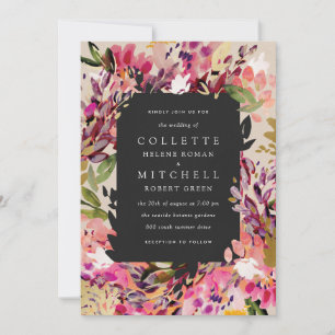 Romantic Bouquet Hot Pink Black Gold Wedding Kaart