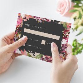 Romantic Bouquet Hot Pink Black Gold Wedding RSVP Kaartje