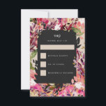 Romantic Bouquet Hot Pink Black Gold Wedding RSVP Kaartje<br><div class="desc">Handbeschilderde bloemkolen met faux goudaccenten. Alle tekst kan worden bewerkt. De backer met maaltijdopties is editable,  verwijdert indien niet nodig.</div>