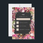 Romantic Bouquet Hot Pink Black Gold Wedding RSVP Kaartje<br><div class="desc">Handbeschilderde bloemkolen met faux goudaccenten. Alle tekst kan worden bewerkt. De backer met maaltijdopties is editable,  verwijdert indien niet nodig.</div>