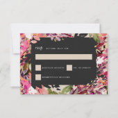 Romantic Bouquet Hot Pink Black Gold Wedding RSVP Kaartje (Voorkant)