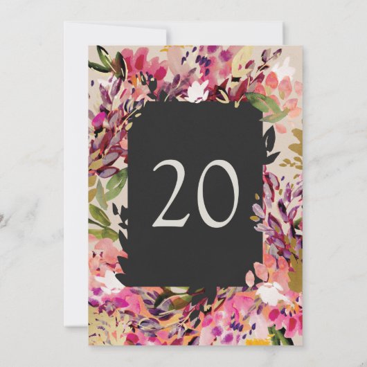 Romantic Bouquet Hot Pink Black Table Number Kaart (Achterkant)