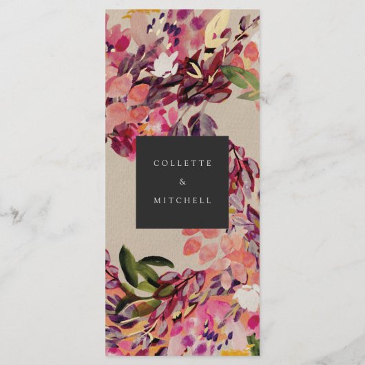 Romantic Bouquet Hot Pink Black Wedding Menu (Achterkant)