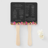 Romantic Bouquet Hot Pink Black Wedding Programme Handwaaier (Voorkant en achterkant)