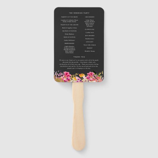 Romantic Bouquet Hot Pink Black Wedding Programme Handwaaier (Achterkant)
