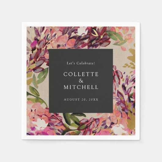 Romantic Bouquet Hot Pink Black Wedding Servet (Voorkant)