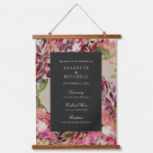 Romantic Bouquet Hot Pink Black Weduwen Welkom Hangend Wandkleed (Voorkant)