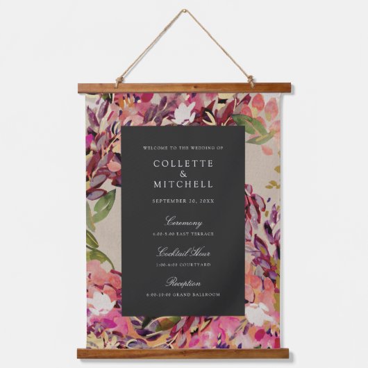 Romantic Bouquet Hot Pink Black Weduwen Welkom Hangend Wandkleed (Voorkant)