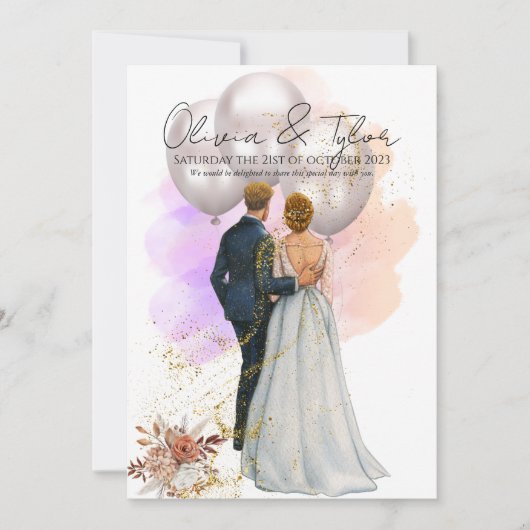 Romantic Bride & Groom with Balloons Kaart (Voorkant)