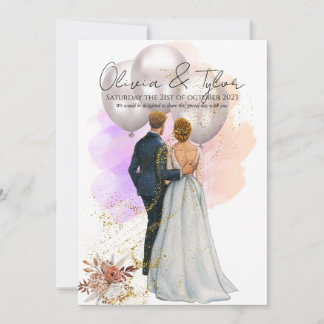 Romantic Bride & Groom with Balloons Kaart