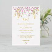 Romantic Bright Pink Floral Front and Back Wedding Folie Uitnodiging (Staand Voorkant)