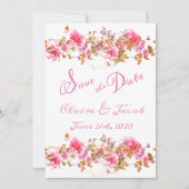 Romantic Bright Pink Floral Waterverf Script Save The Date (Voorkant)