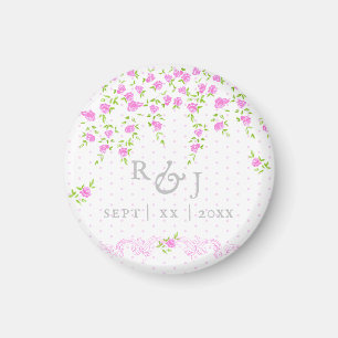 Romantic Bright Pink Floral Wedding Magneet