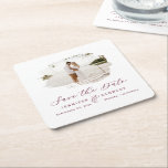 Romantic Brushed Lijst Burgundy Save the Date Kartonnen Onderzetters<br><div class="desc">Burgundy Romantic geborsteld Lijst met Foto Chic Save the Date Onderzetters. Met luxe marmer texture back,  elegant calligraphy Script font plus slim line serif! Bewerk vandaag nog uw exemplaar met uw namen,  datum en foto! ~ Bekijk mijn winkel voor dit ontwerp de volledige trouwsuite!</div>