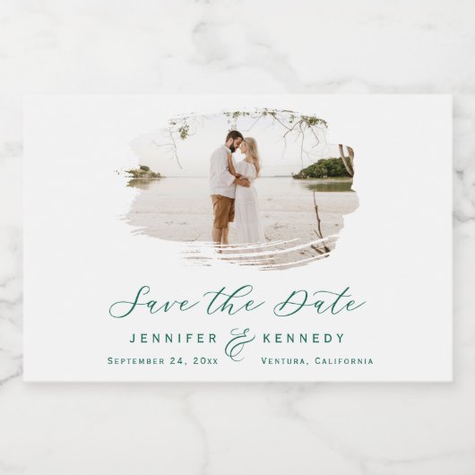 Romantic Brushed Lijst Emerald Green Save the Date Sparkling Wijnetiket (Enkel label)