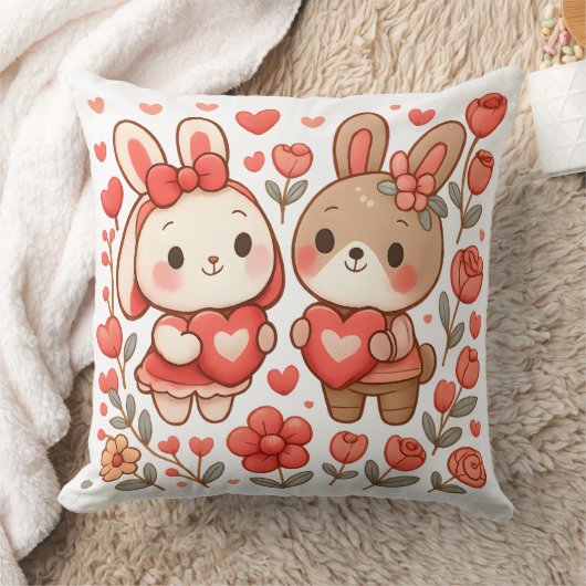 Romantic Bunny Couple Decorative Pillow Kussen (Deken)