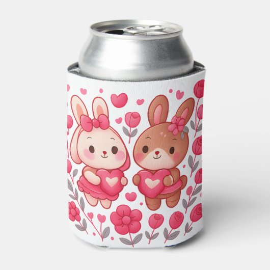 Romantic Bunny Couple Heart Can Cooler (Blikje Voorkant)