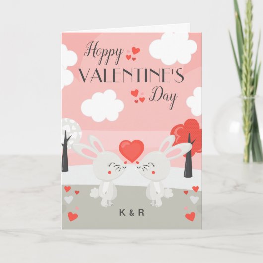 Romantic Bunny Rabbit Couple Valentijnsdag Kaart (Voorkant)