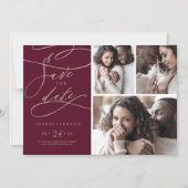 Romantic Burgundy 3 Foto Save the Date Magnetische Uitnodiging (Voorkant)