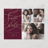 Romantic Burgundy 3 Foto Save the Date Uitnodiging Briefkaart (Voorkant)