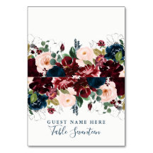 Romantic Burgundy and Blue Woodland Escort Cards
