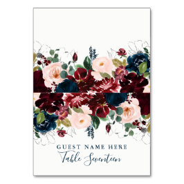 Romantic Burgundy and Blue Woodland Escort Cards Kaart