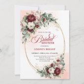 Romantic Burgundy and Gold Bridal Shower Invite Kaart (Voorkant)