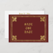 Romantic Burgundy and Gold Lijst Save The Date (Voorkant / Achterkant)