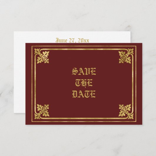 Romantic Burgundy and Gold Lijst Save The Date (Voorkant / Achterkant)