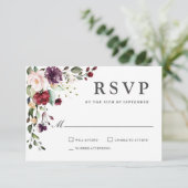 Romantic Burgundy and Plum Floral Wedding RSVP (Staand voorkant)