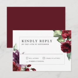 Romantic Burgundy and Plum Floral Wedding RSVP