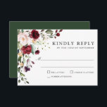 Romantic Burgundy and Plum Floral Wedding RSVP<br><div class="desc">Deze prachtig romantische keuze in bruiloft RSVP kaarten heeft rijke diepe kleuren van bordeaux rood, pruim paarse, en etherische groen. De achterkant van de kaart is bedekt met de bijpassende diepe jager groene kleur waardoor een uniek charmante kleurencombinatie ontstaat. Deze kleuren worden vaak gebruikt in bruiloften vanaf het midden van...</div>