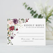 Romantic Burgundy and Plum Floral Wedding RSVP (Staand voorkant)
