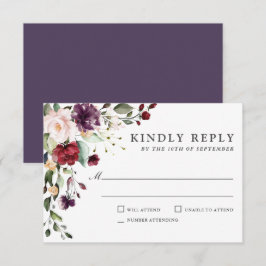Romantic Burgundy and Plum Floral Wedding RSVP