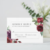 Romantic Burgundy and Plum Floral Wedding RSVP (Staand voorkant)