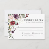Romantic Burgundy and Plum Floral Wedding RSVP Kaartje (Voorkant)