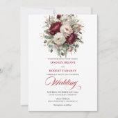 Romantic Burgundy and White Flowers Wedding Invite Kaart (Voorkant)