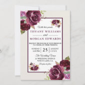 Romantic Burgundy Berry Flowers Elegant Wedding Kaart (Voorkant)