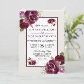 Romantic Burgundy Berry Flowers Elegant Wedding Kaart (Staand voorkant)