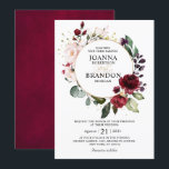 Romantic Burgundy Blush Floral Geometric Weddensch Kaart<br><div class="desc">De elegante en moderne romantische geometrische waterverf floral bridal doucherekaart is voorzien van een bouquet van Bourgogne / marsala , wazige roze, Paarse, perzikkleurige waterverf-rozen met hetzelfde blad met een goudcirkelvormige lijst. Ideaal voor een herfst-/midzomerbruiloft. Zoek meer overeenkomende design en variaties uit mijn winkel met 'blissweddingpaperie'. Je kunt contact met...</div>