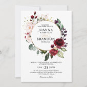 Romantic Burgundy Blush Floral Geometric Wedding Kaart (Voorkant)