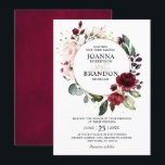 Romantic Burgundy Blush Floral Geometric Wedding Kaart<br><div class="desc">De elegante en moderne romantische geometrische waterverf floral bridal doucherekaart is voorzien van een bouquet van Bourgogne / marsala , wazige roze, Paarse, perzikkleurige waterverf-rozen met hetzelfde blad met een goudcirkelvormige lijst. Ideaal voor een herfst-/midzomerbruiloft. Zoek meer overeenkomende design en variaties uit mijn winkel met 'blissweddingpaperie'. Je kunt contact met...</div>