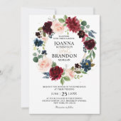Romantic Burgundy Blush Floral Geometric Wedding Kaart (Voorkant)