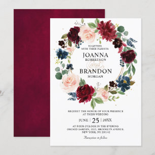 Romantic Burgundy Blush Floral Geometric Wedding Kaart