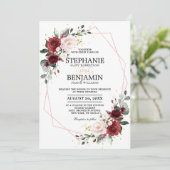 Romantic Burgundy Blush Floral Roos Gold Geometric Kaart (Staand voorkant)