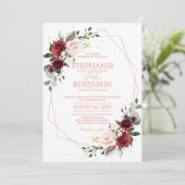 Romantic Burgundy Blush Floral Roos Gold Geometric Kaart (Staand voorkant)