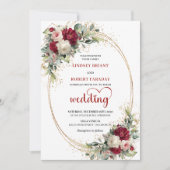 Romantic Burgundy Blush Floral Wedding Invitation Kaart (Voorkant)