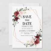 Romantic Burgundy Blush Pink Botanisch Geometrisch Save The Date (Voorkant)
