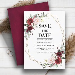Romantic Burgundy Blush Pink Botanisch Geometrisch Save The Date