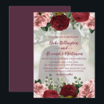 Romantic Burgundy Blush Pink Floral Photo Weddensc Kaart<br><div class="desc">Elegant en romantisch bogundy en blush roze floral and foliage bruiloft foto-uitnodiging. Personaliseer door een speciale foto toe te voegen die met jouw tekst zal worden gevild en worden bedekt. Met het krachtige ontwerpgereedschap van Zazzle kunt u uw lettertype, tekengrootte of kleur en plaatsing wijzigen. U kunt deze kaart zelfs...</div>